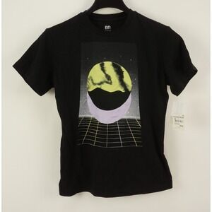 New BP. Men's XXS Black Cotton Graphic Tee Retro Midnight Moon Crew Shirt